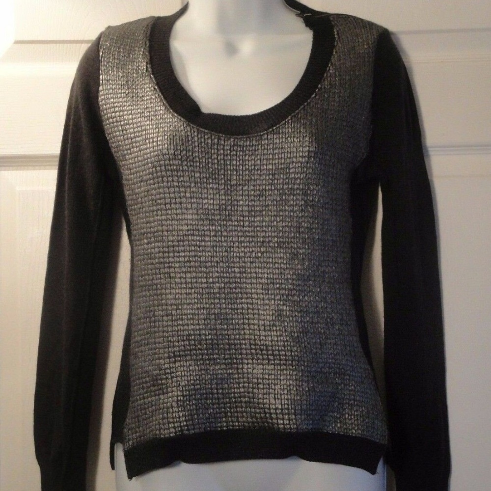 AMS PURE Gray Wool Thin Knit Sweater Top sz M